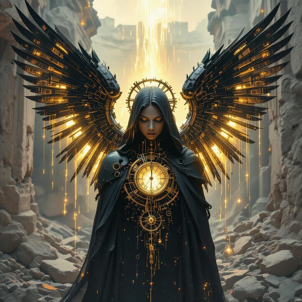 Divine Clockwork Angel Awakens in Ruins