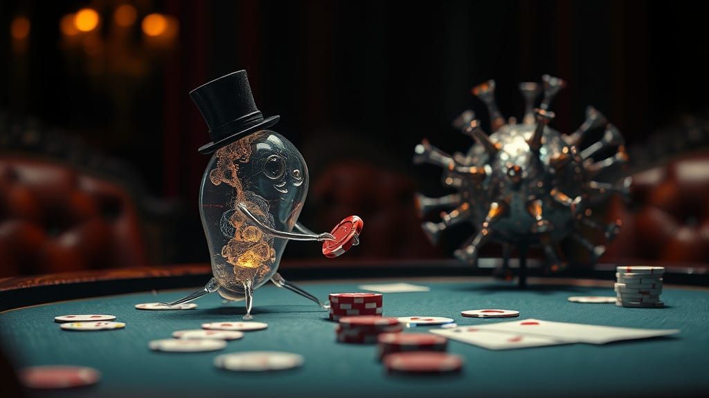 Microscopic Gamblers in a Luxurious Sci-Fi Poker Room