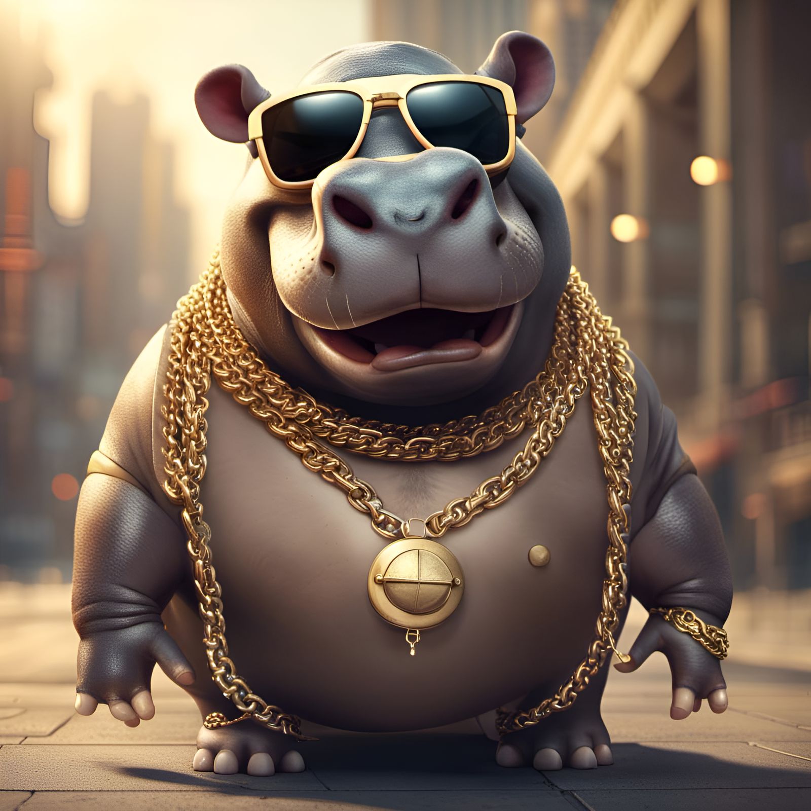 Adorable Hippo Rapper in Cinematic Digital Art