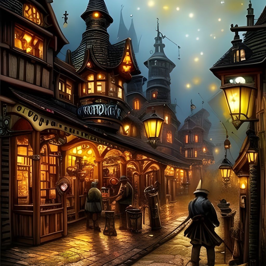 Steampunk Medieval Village Inn With Rainbow Smoke