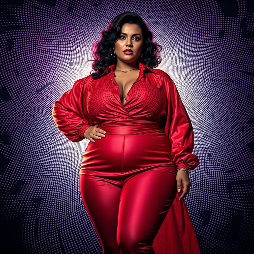 Sultry Retro Wave Goddess in Halftone Cascade