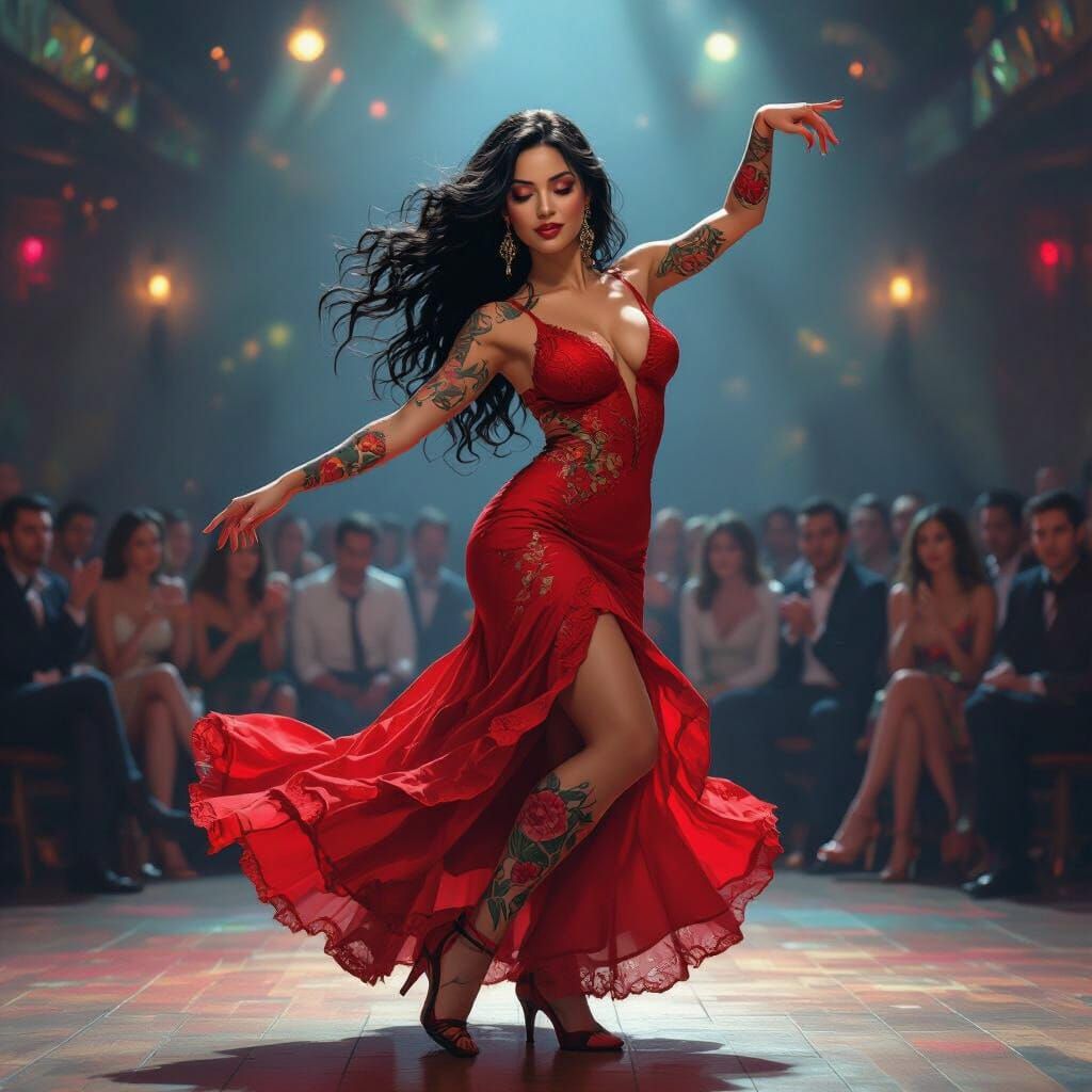 Argentine Tango Dancer in Neon-Lit, Moody Digital Art