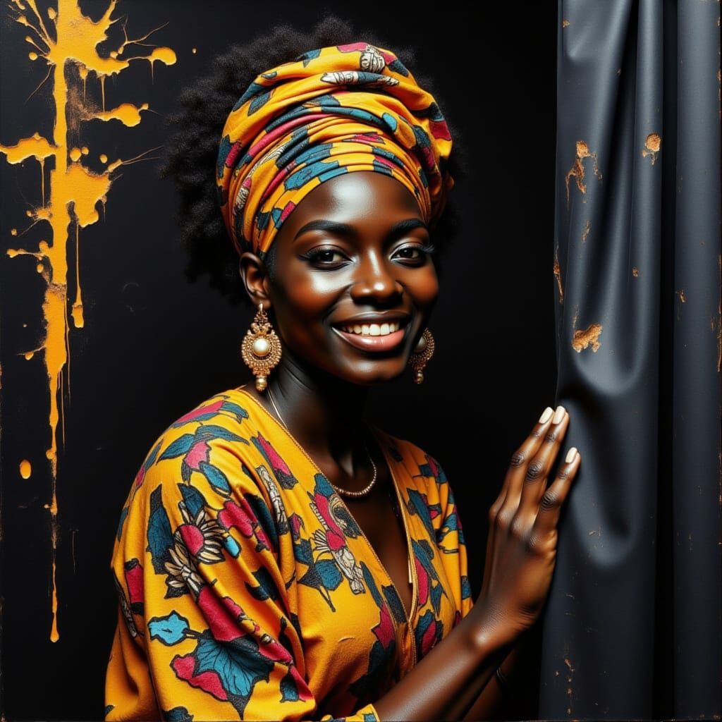 Nubian Queen in Cracked Watercolor Painting