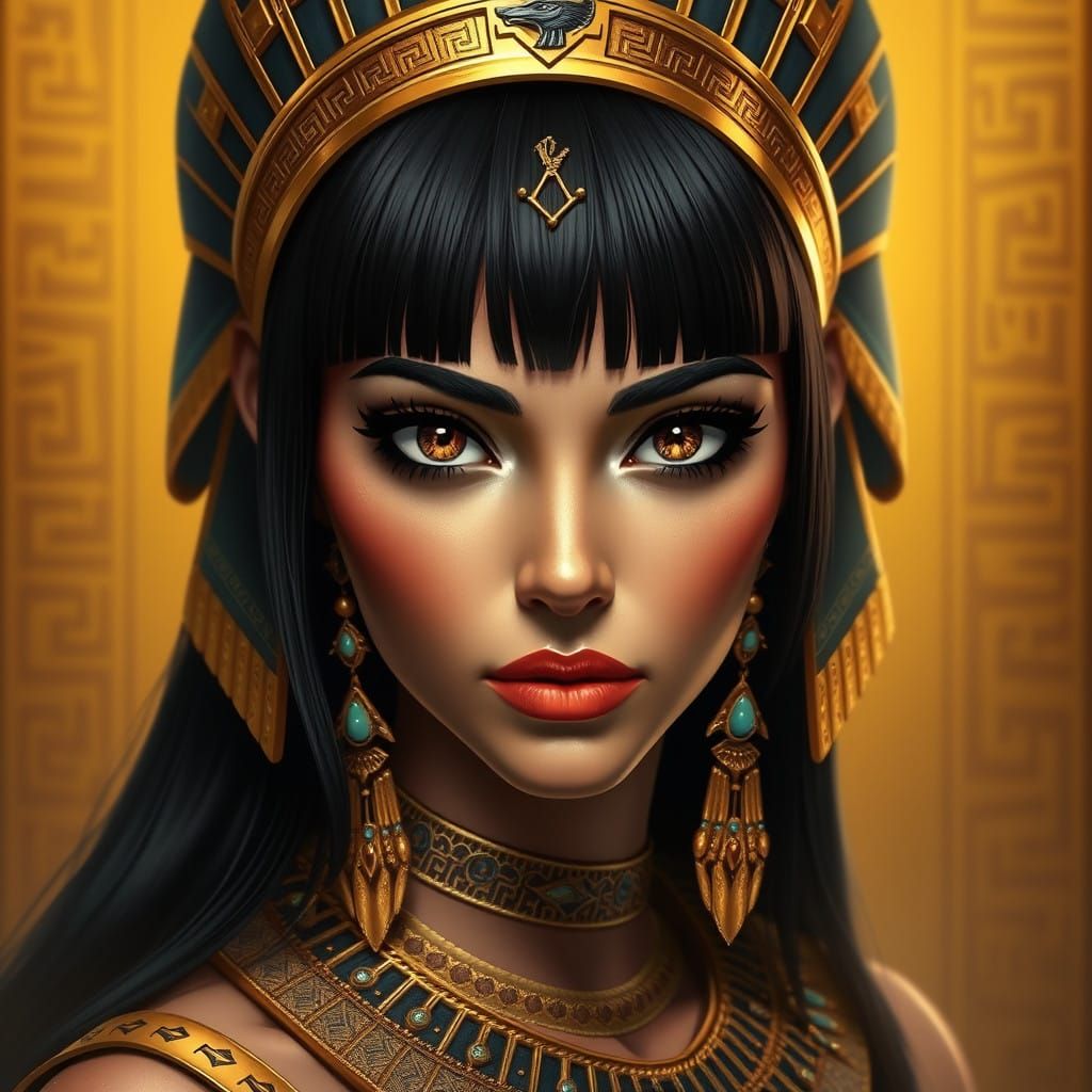 Mystical Egyptian Queen with Intricately Detailed Eyes