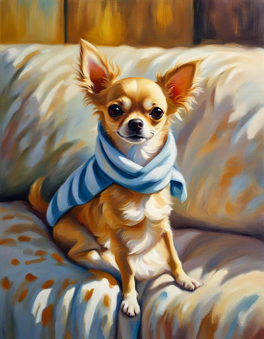Chihuahua in Bathrobe: Impressionist Oil Painting