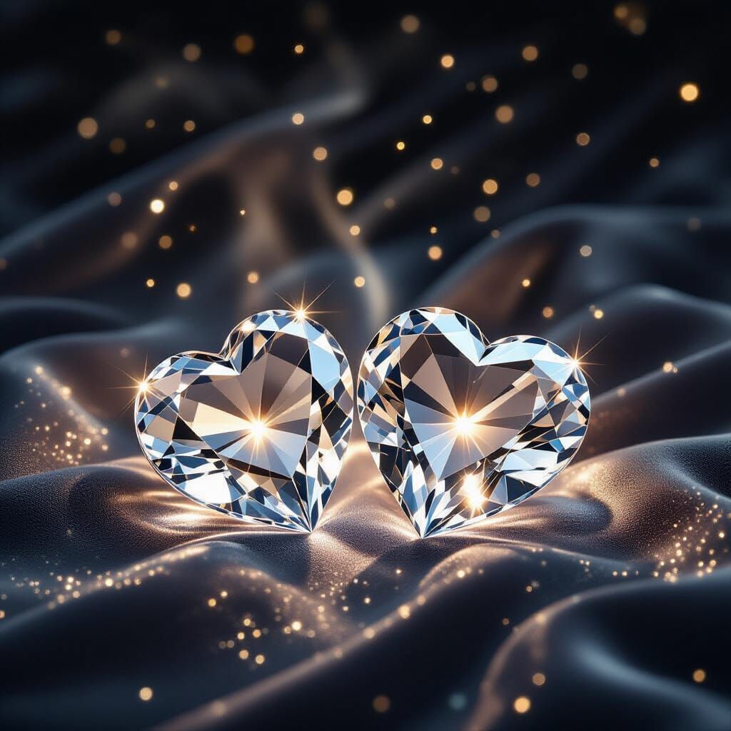 Radiant Crystal Hearts on Velvet, Mystic Artifact