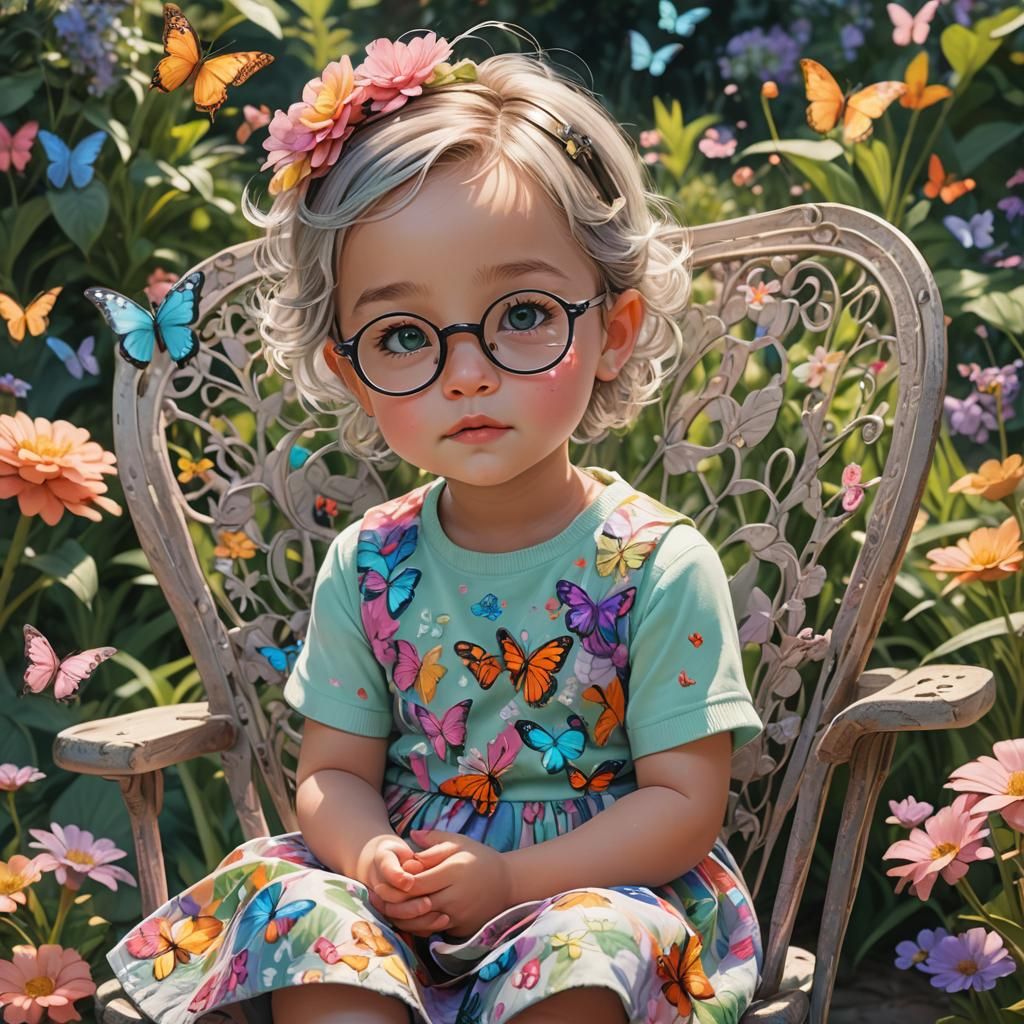 Cute Baby in Garden Chair, Dreamy Concept Art