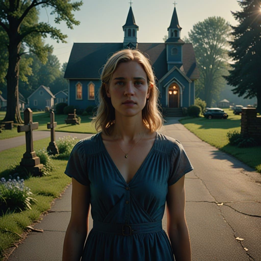Surreal Country Church Portrait in Cinematic Style