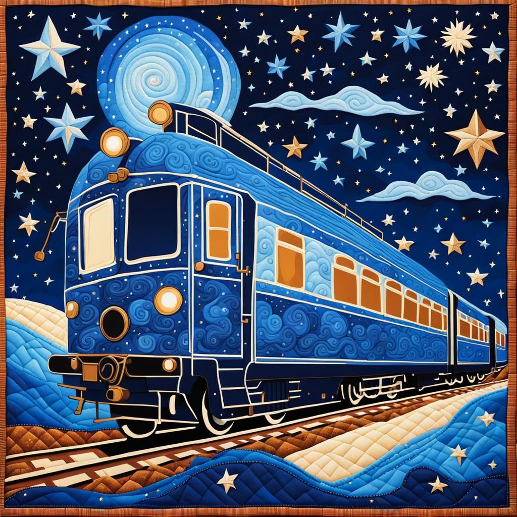 Blue Orient Express Under Starry Sky