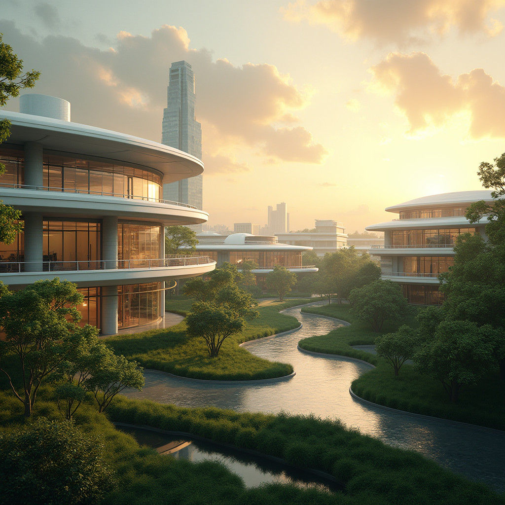 Futuristic Medical Campus at Golden Hour