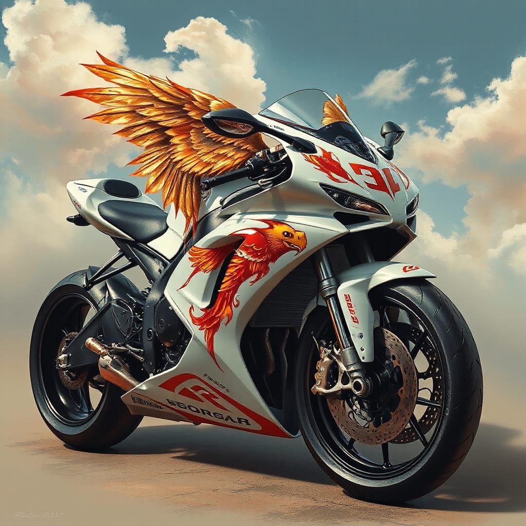 Seraph on Superbike in Airbrush Art Style
