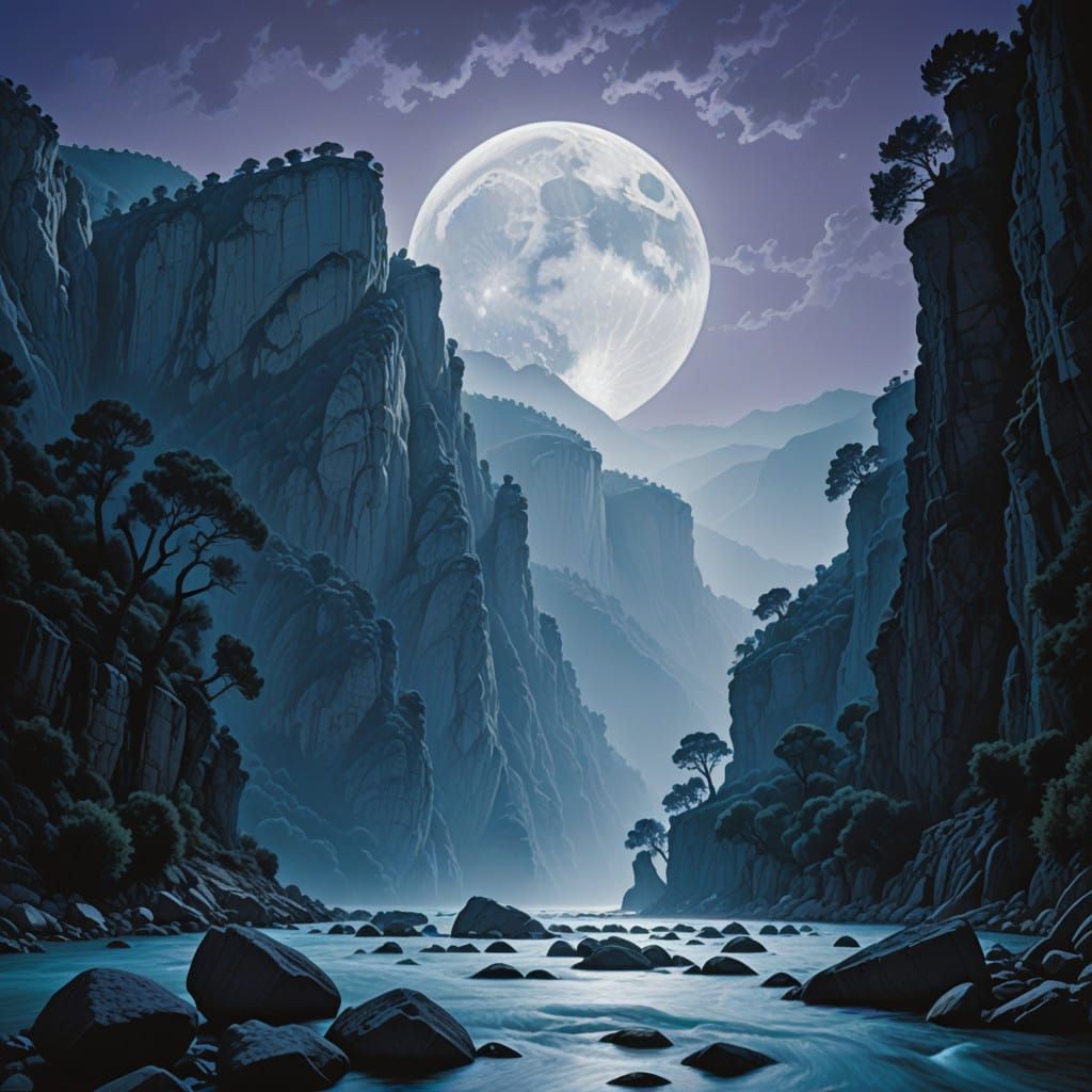 Moonlit Gorges du Verdon Landscape in Hyper-Realistic Style