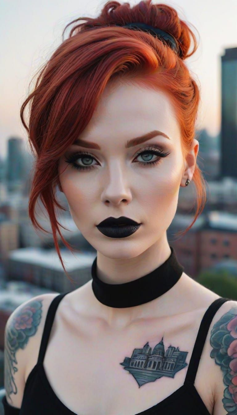 Pretty Redhead  chest   tattoo,