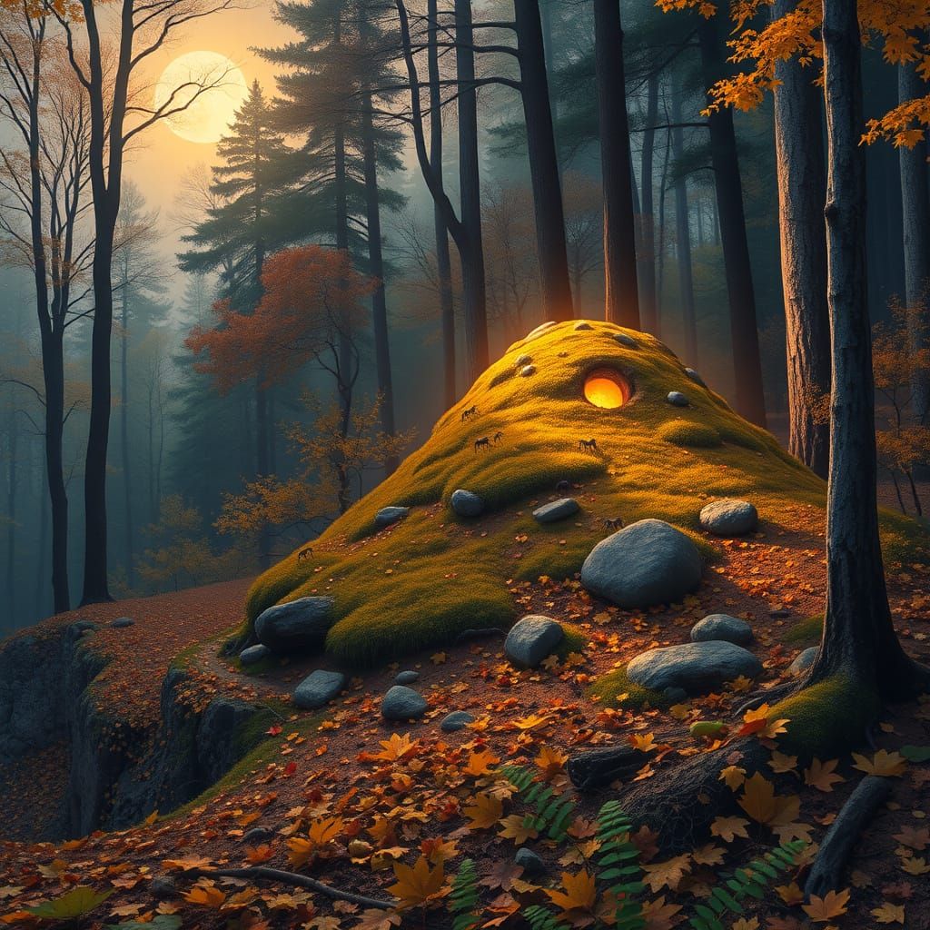 Autumnal Anthill Drawing in Earth Tones