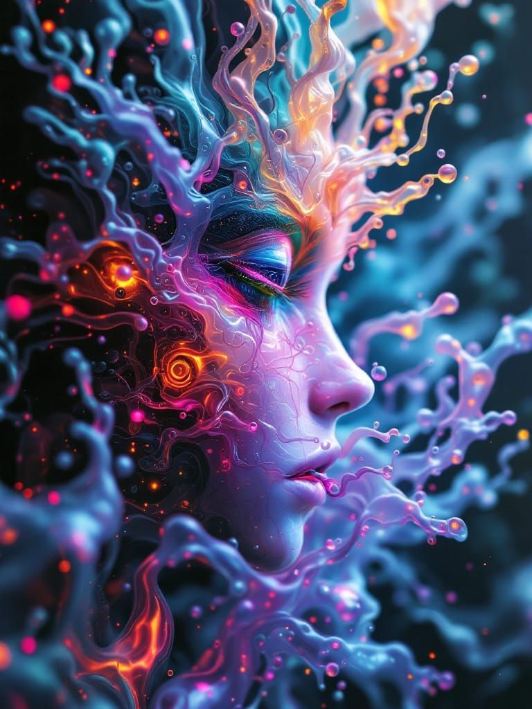 A Form For His Secret Love in Neon Liquid Fire Outline