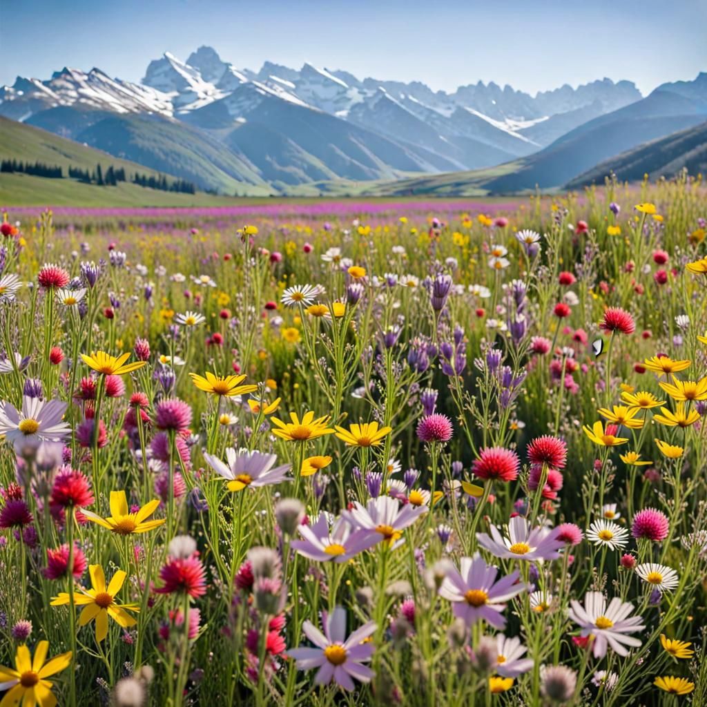 Wildflower Meadow with Mountain Backdrop