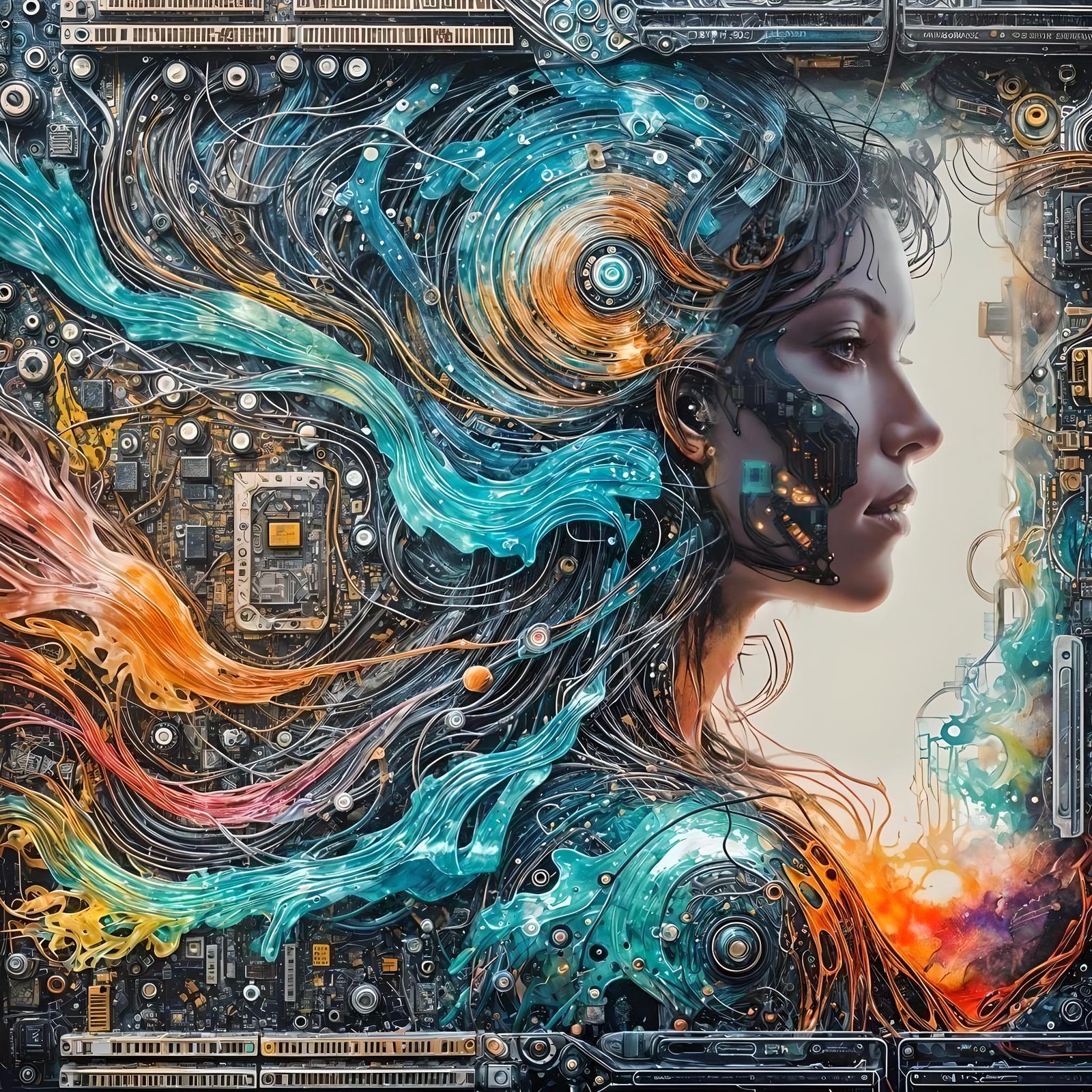 Surreal Electrical Artwork: Motherboard Silhouette