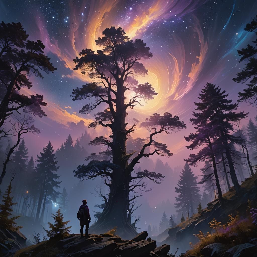 Ethereal Starry Night Digital Painting in Zaffre Hues