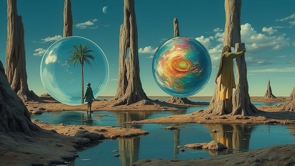 One doesnt exist unless you believe One exists. who is One? surrealism tenebrism reflection refraction infinite mirror e...