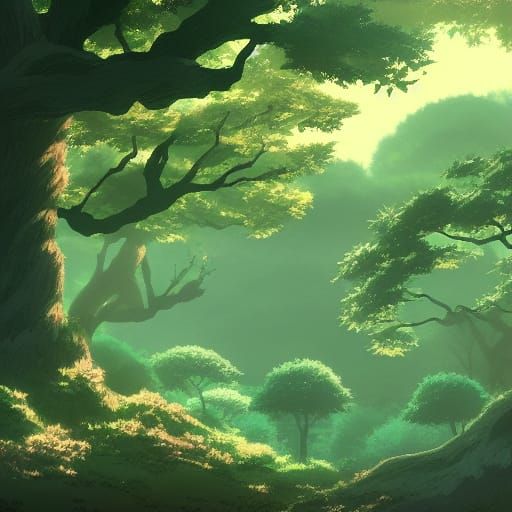 Night Forest of Dying Trees: Ghibli-esque Anime Visual