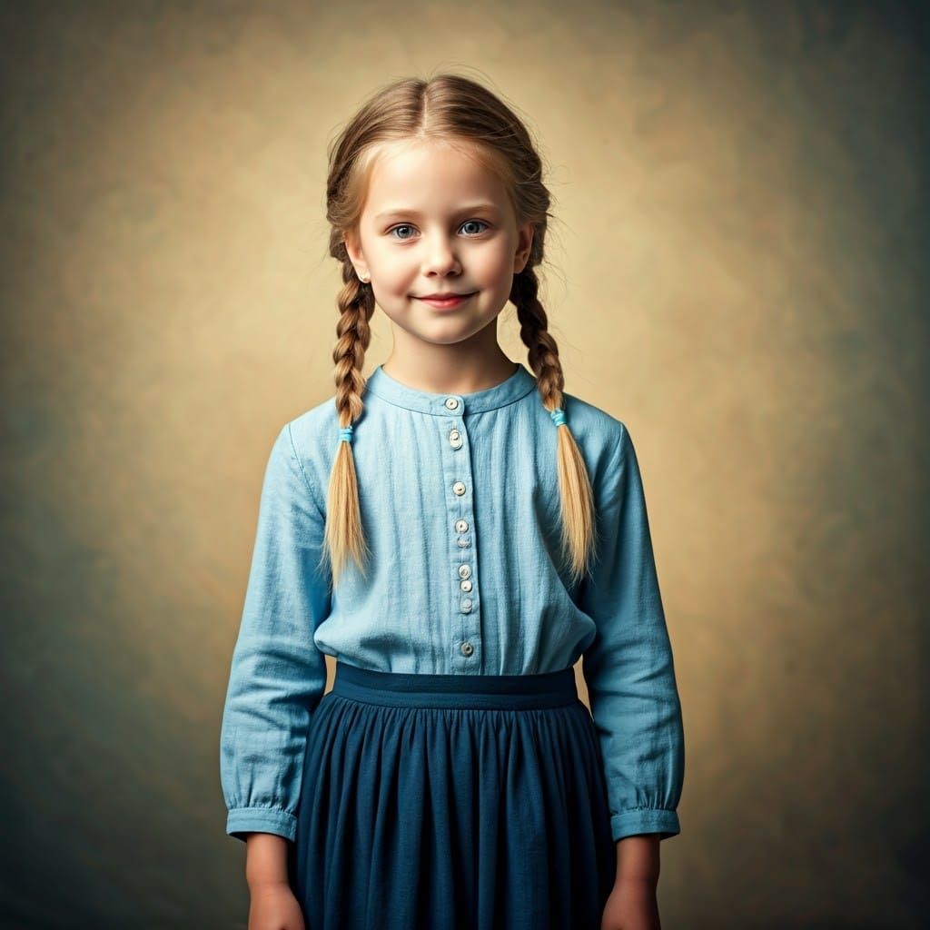 Demure Girl with Braids in Dreamlike Portrait