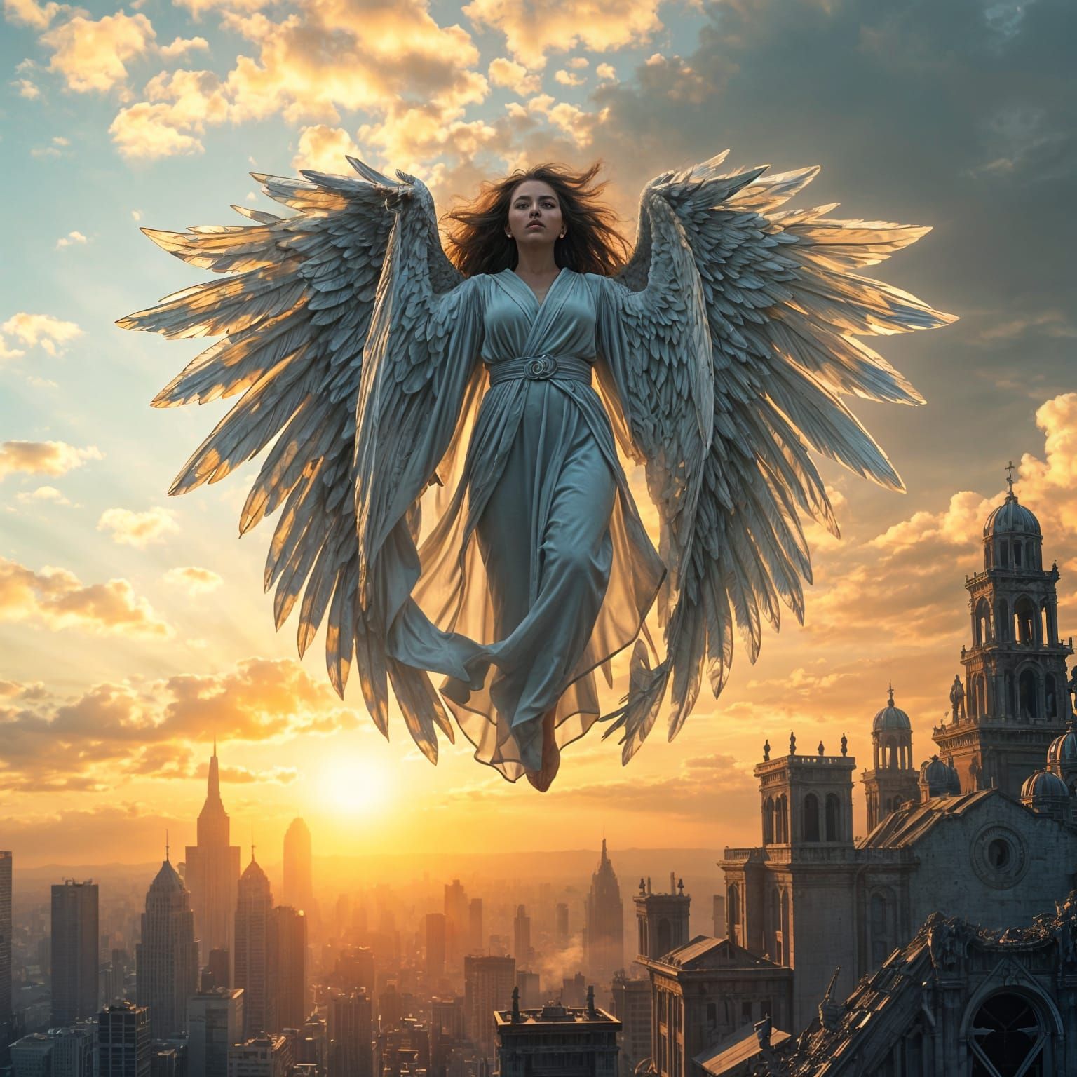 Angel of Chrome and Glass Ascends Amidst Ruin