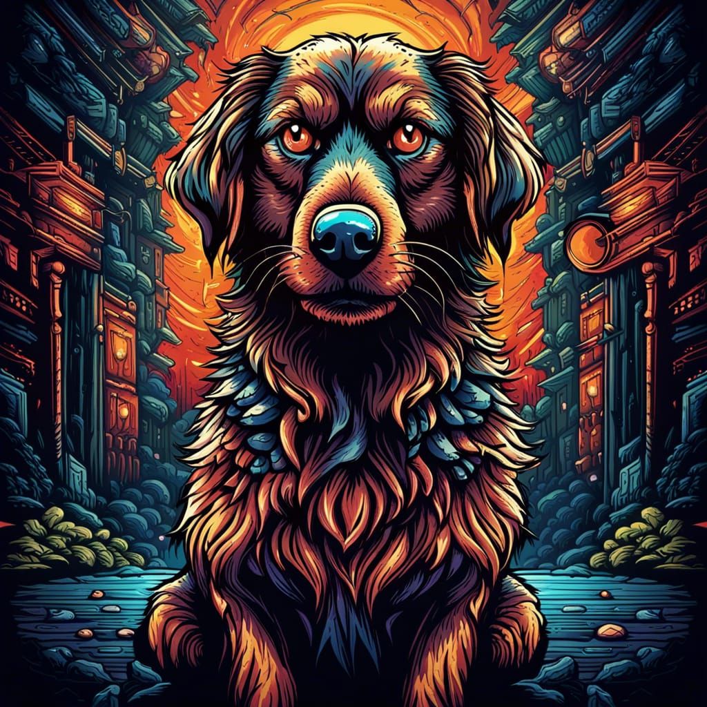 Dog Stares Intently: 2D Game Art Illustration