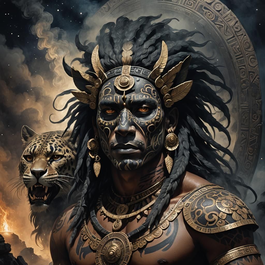 Handsome Aztec God Tezcatlipoca in Dark Fantasy Portrait