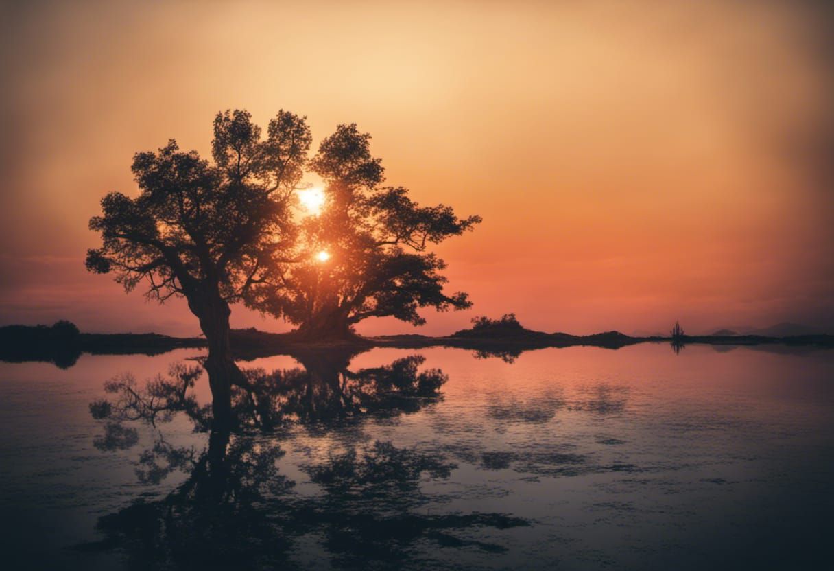 Sunset Silhouette: Dead Tree on Lake