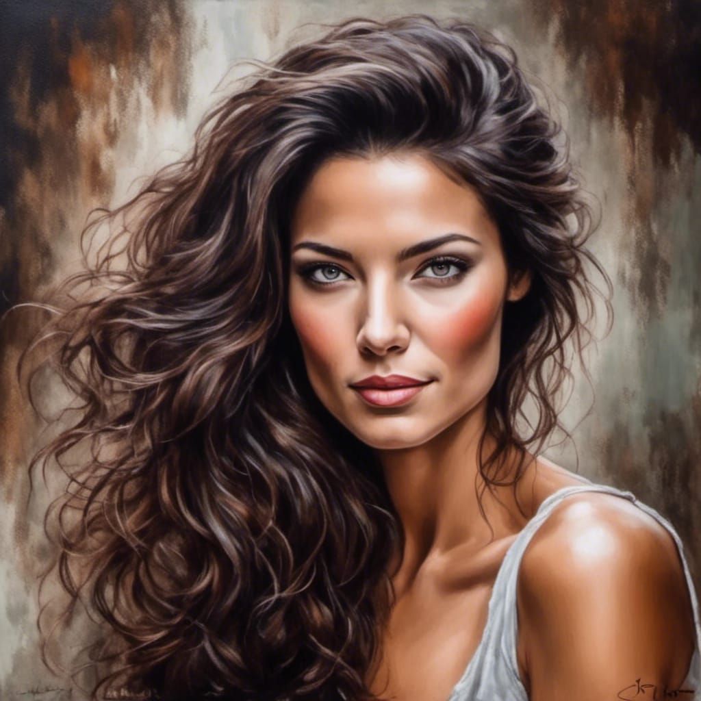 beautiful woman with dark brown flowing hair