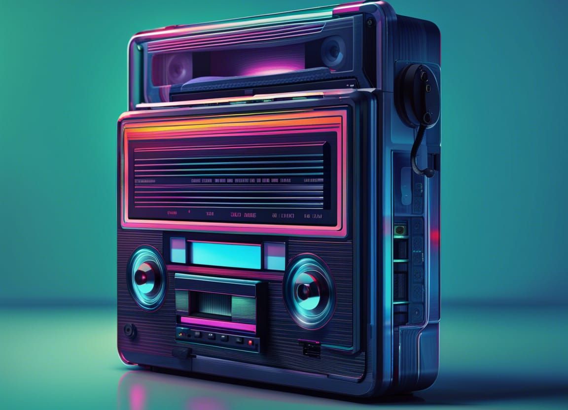 Retro Cassette Player with Synthwave 1980s Aesthetic