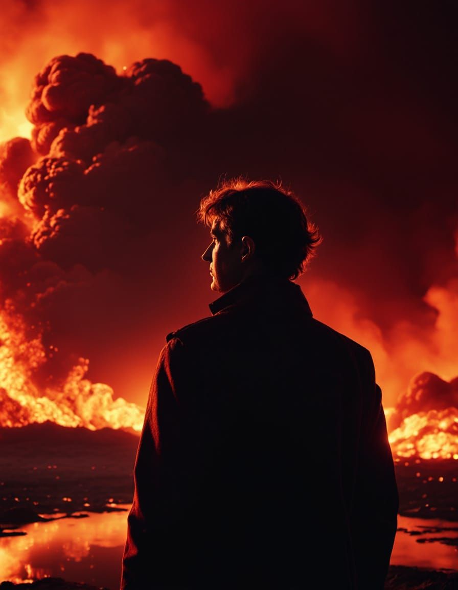 Heroic Silhouette in a Blazing Landscape