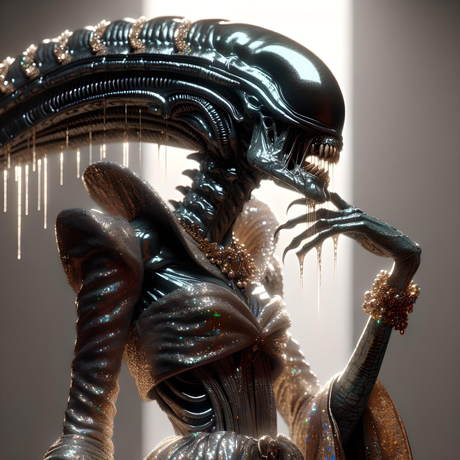 Glamorous Slime Zombie Xenomorph in Surrealist Style