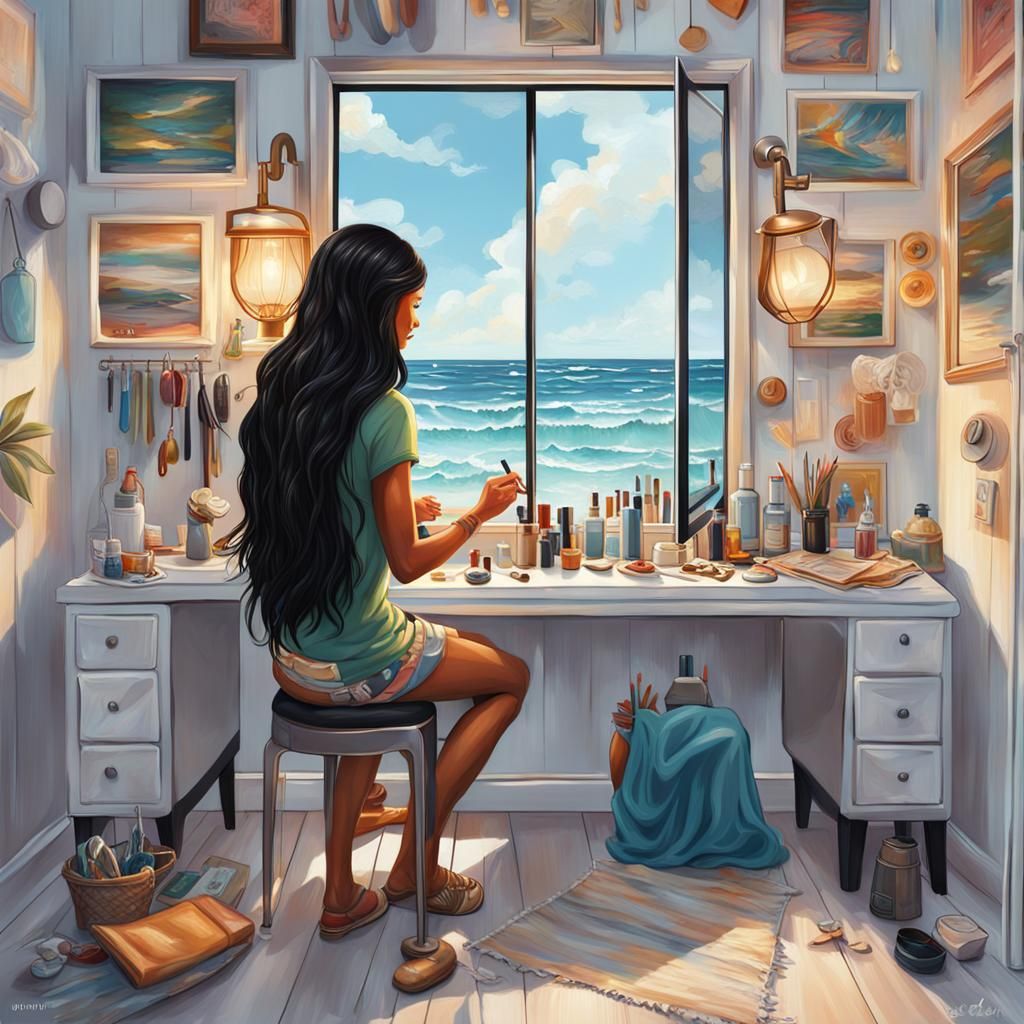 Hyperrealistic Woman's Get Ready Routine at Beach House