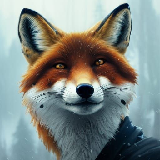 Fox Portrait in Hyperdetailed Digital Art Style