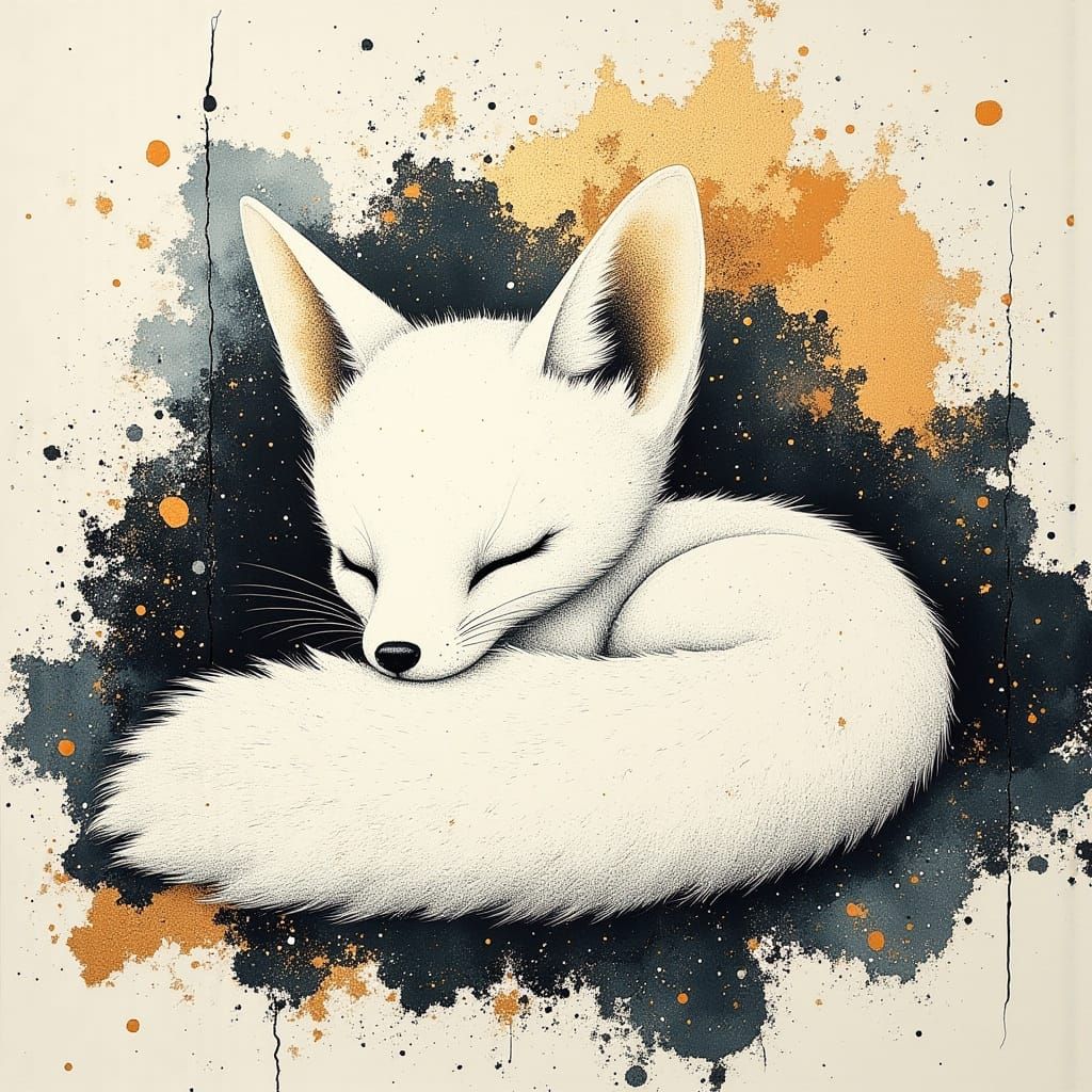 Resting White Arctic Fox Portrait 1