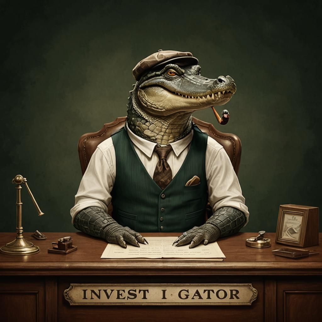 Alligator Investigator in Sepia Tone