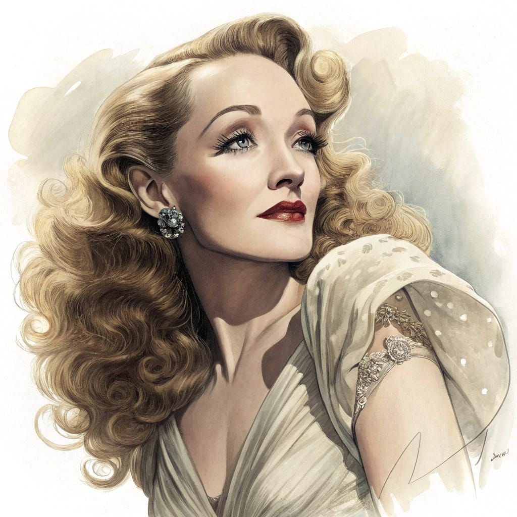 Marlene Dietrich Portrait in Classic Hollywood Style
