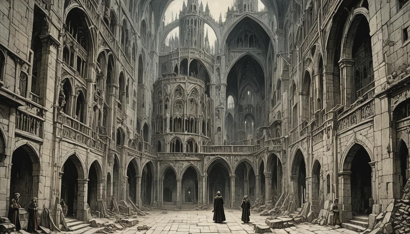 Monochrome Gormenghast: AI Interpretation