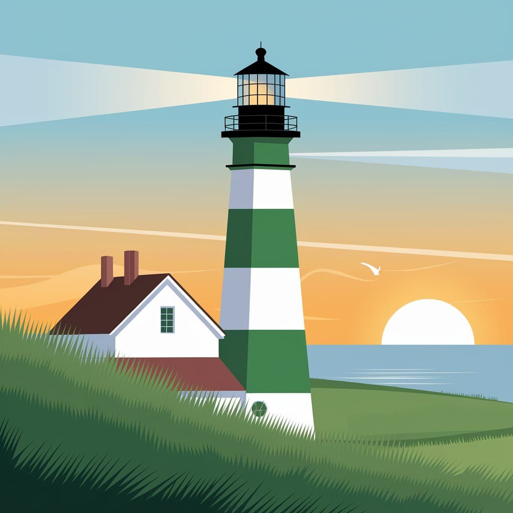 Peaceful Green Lighthouse in Abstract Style