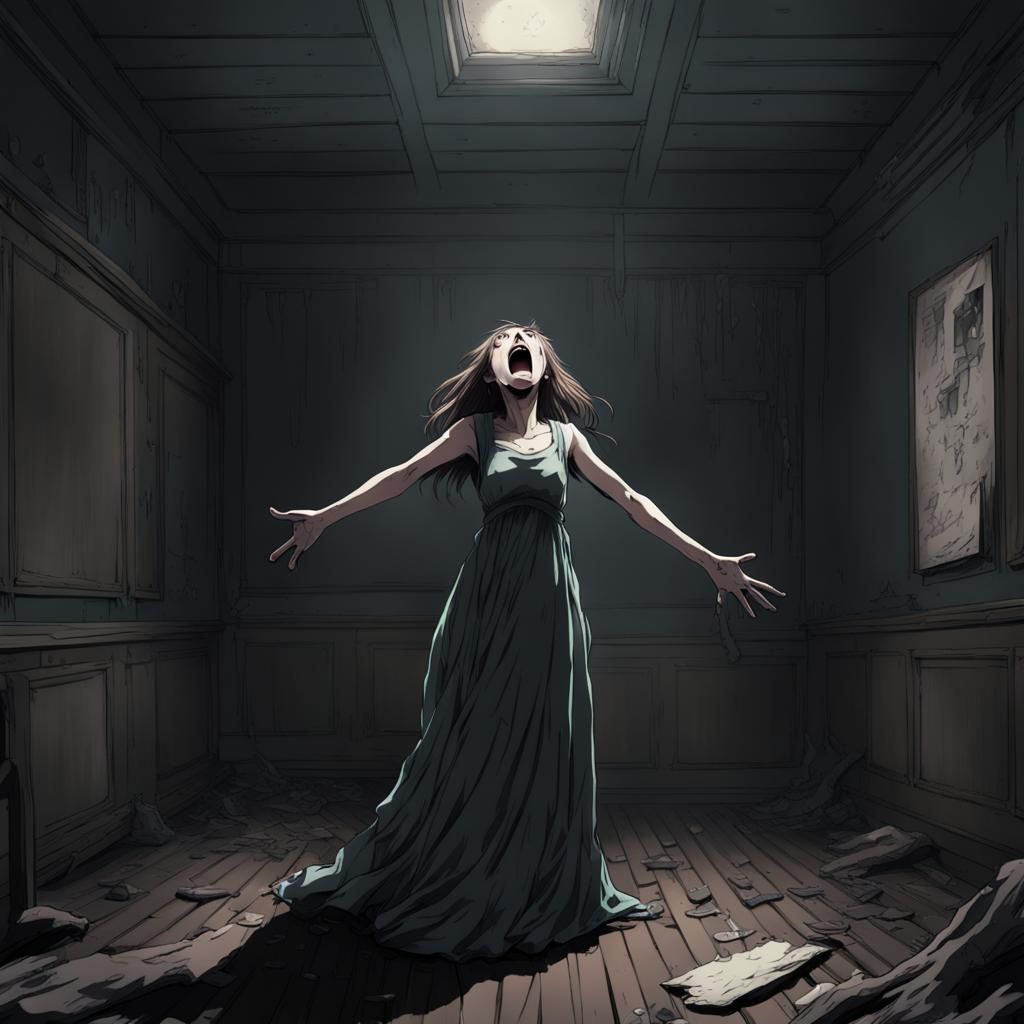 Hysterical Anime Girl Screaming in Dark Room
