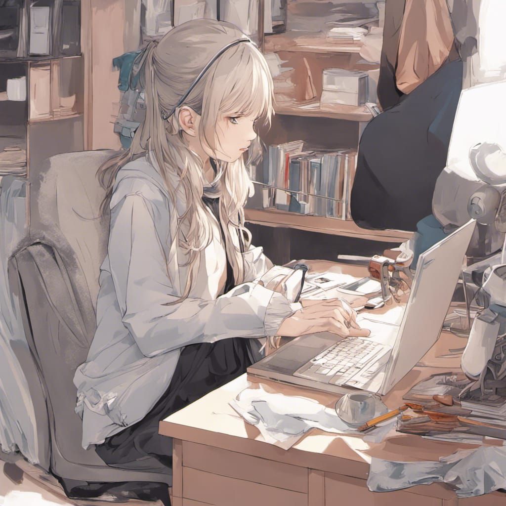 Anime Girl Asleep at Desk in Bedroom