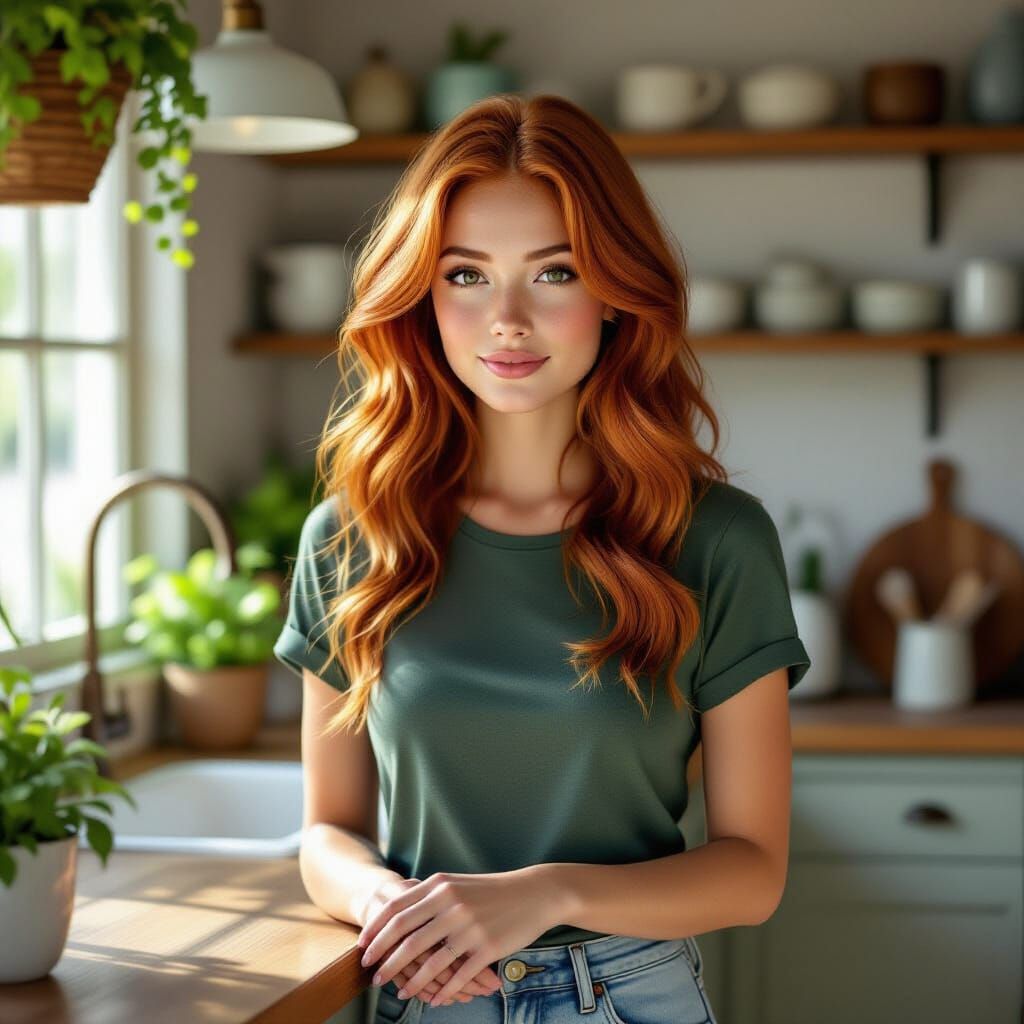 Young Woman in Kitchen, Soft Morning Light