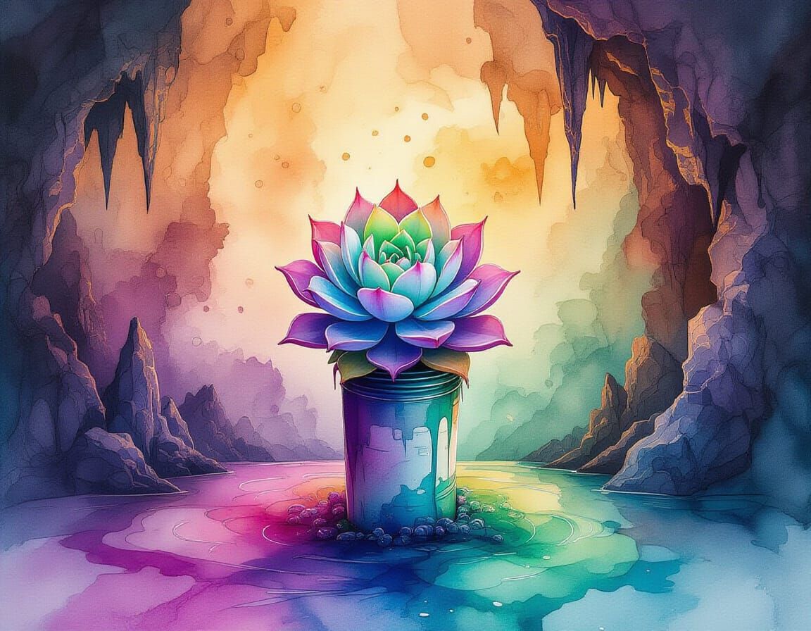 Vibrant Succulent in Alcohol Ink Art Style