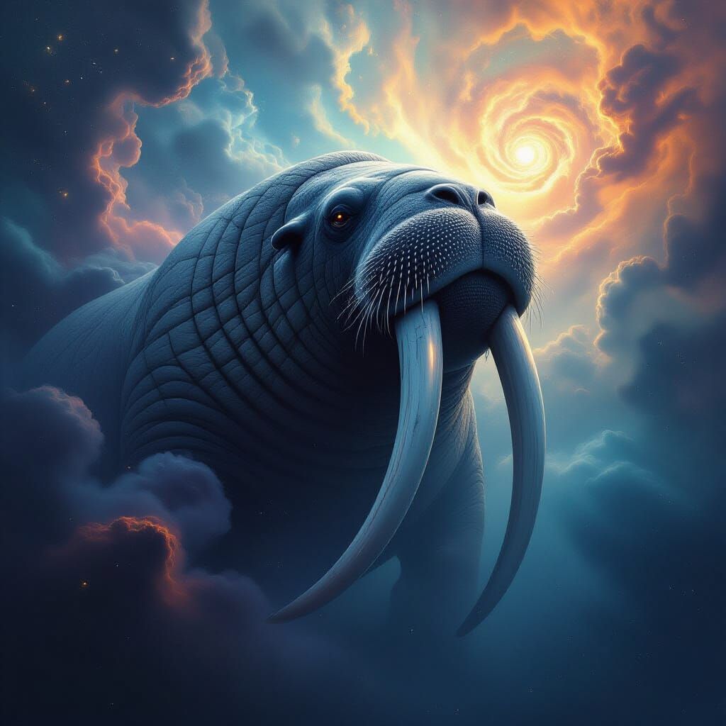 Cosmic Walrus Drifts Through Nebulae as Starlight