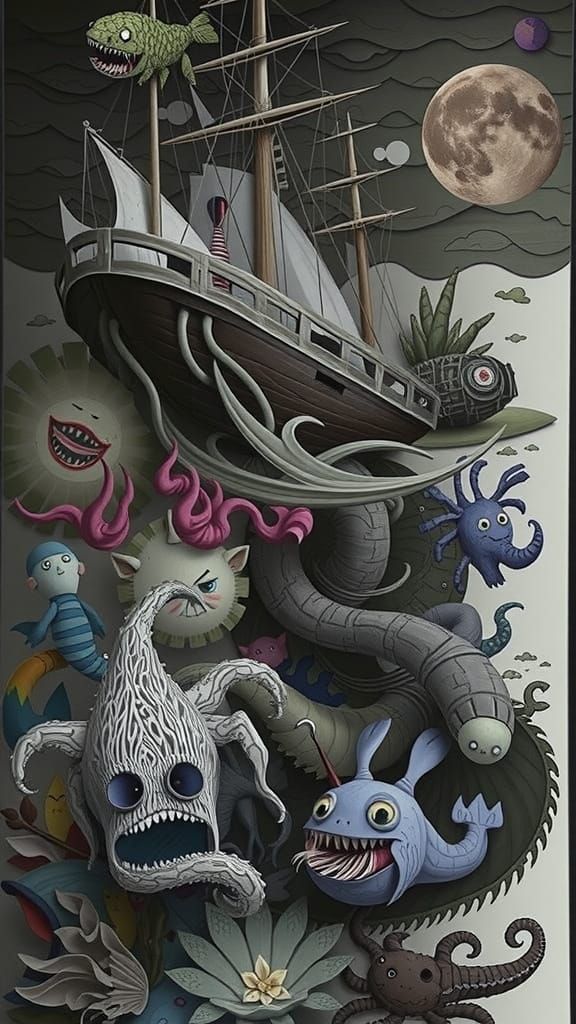Whimsical Horror Undersea World in Intricate Paper-Cut Art