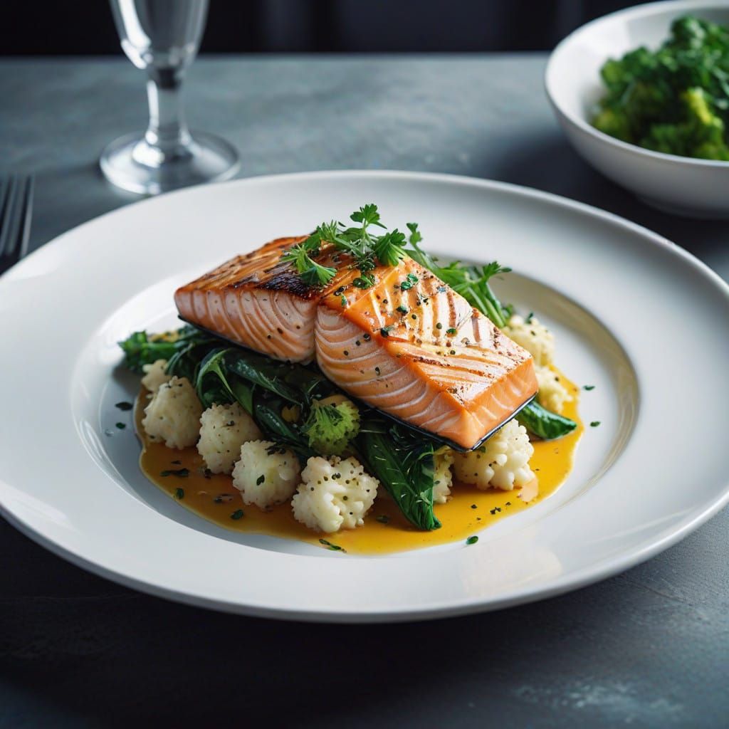 Moody Anime-Inspired Salmon Dish in Cel-Shaded Style