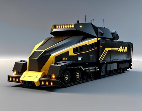 Futuristic Gold and Black Armored Vehicle in Sci-Fi Style