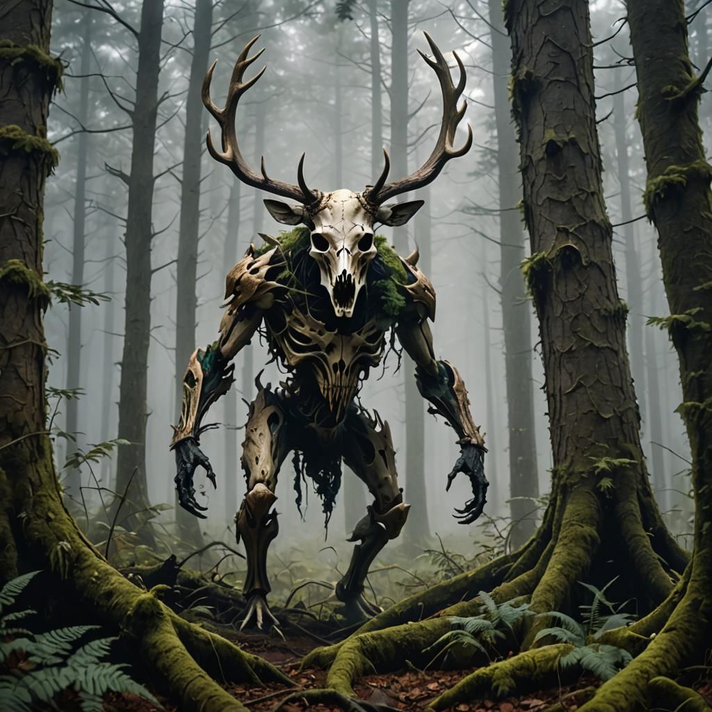 Eerie Forest Monster Stalks Prey in Fog