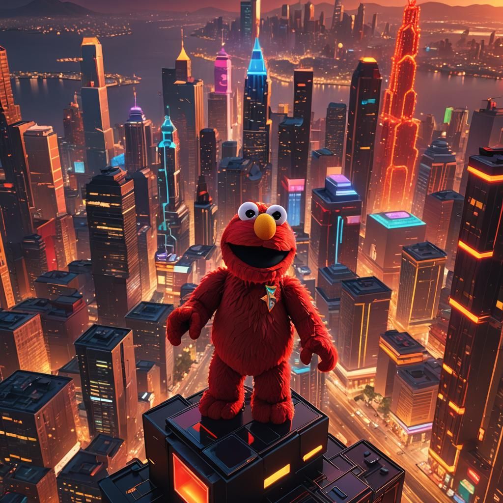 Heroic Elmo in Futuristic Cityscape: 3D Game Art
